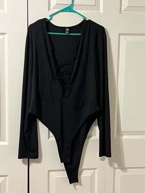 Black Long Sleeve Lace-Up Bodysuit